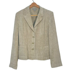 Croft & Barrow Sz 14 Jacquard Blazer Jacket Notch Collar Beige Neutral Boho New
